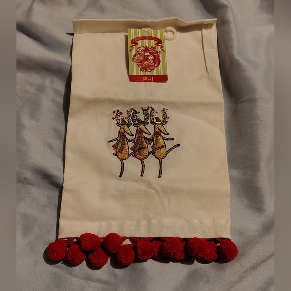 Other - $6 Deals, NWT White and Red Reindeer Dishcloth W/Red Pom-Poms